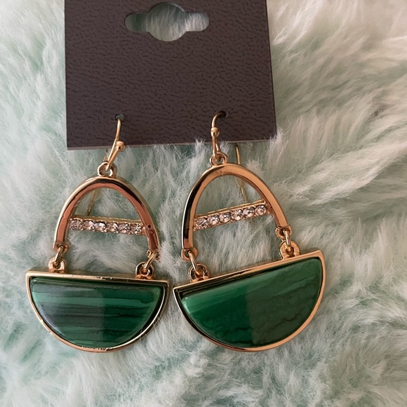 Express Green and Gold Half-Moon Earrings - Picture 1 of 4